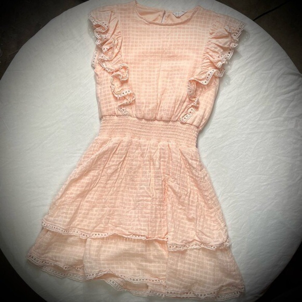 Sage The Label Pink Tiered Ruffle Mini Dress Sz Medium Coquette‎ Kawaii Romantic